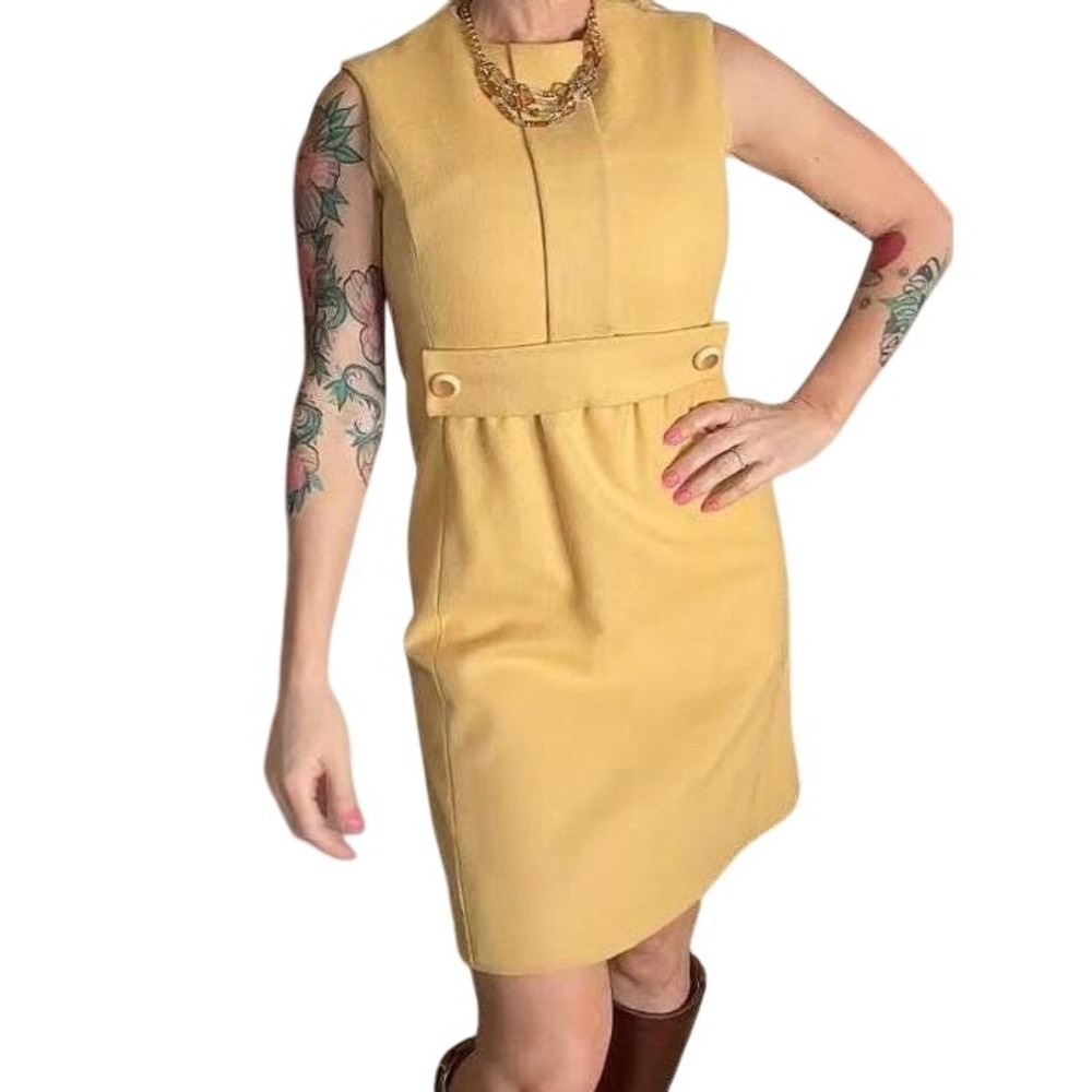 Small‎ Vintage 60s Portfolio Jacobson's Yellow Mod Shift Dress Sleeveless Knit